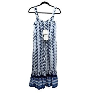 Beachlunchlounge Collection Women's Blue White Floral Tie Dye Midi Dress XS NWT